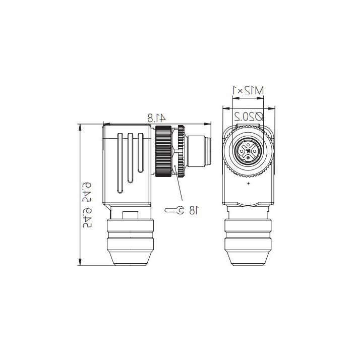 M12 5Pin、B-coded、Female 90°、Screw connection、Metal shielding、0CF061