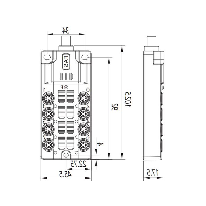 M8 Junction box、Single channel、NPN、8 port 、All-in-one、With LED、PVC non-flexible cable、Gray sheath、23N901-XXX