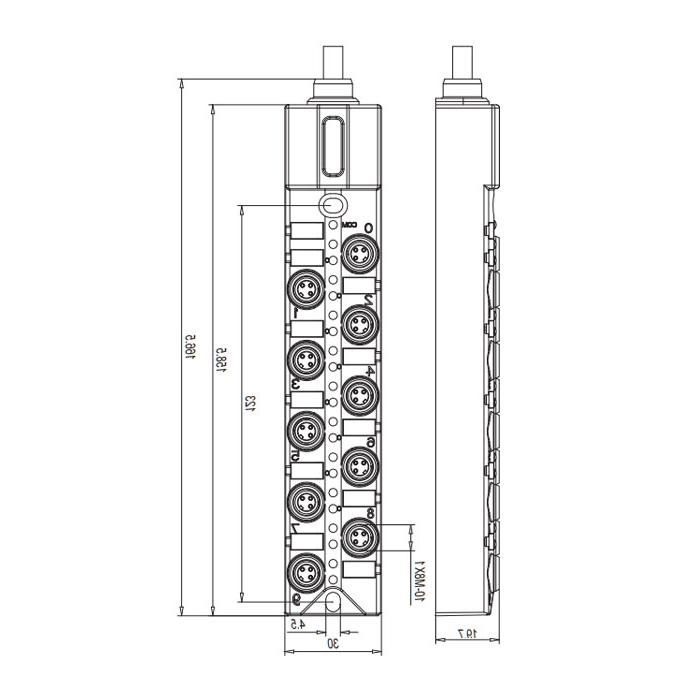 M8 Junction box、Single channel、PNP、10 port 、All-in-one、With LED、PVC non-flexible cable、Gray sheath、23PA31-XXX